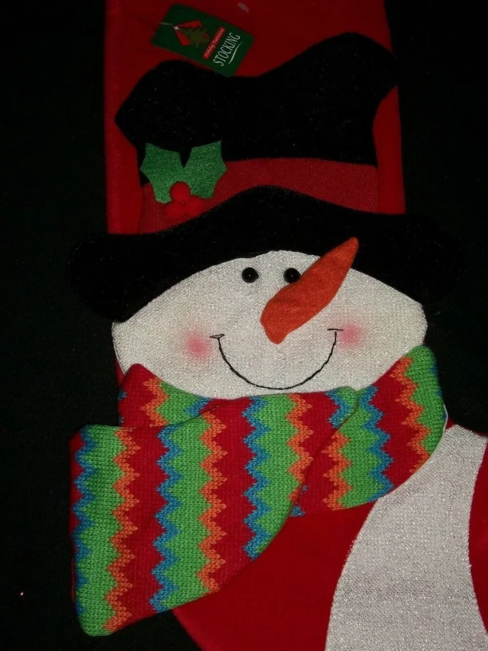 Red Snowman Black Top Hat Knitted Scarf Christmas Stocking Holiday Decoration 3D